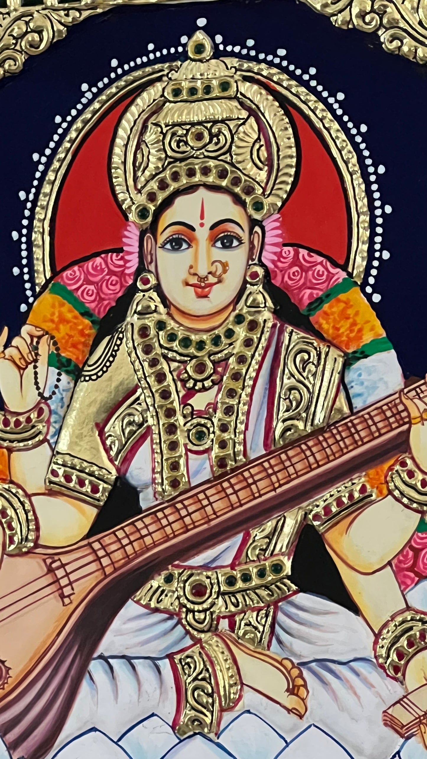 Lotus Saraswathi Devi Devi gift Tanjore painting