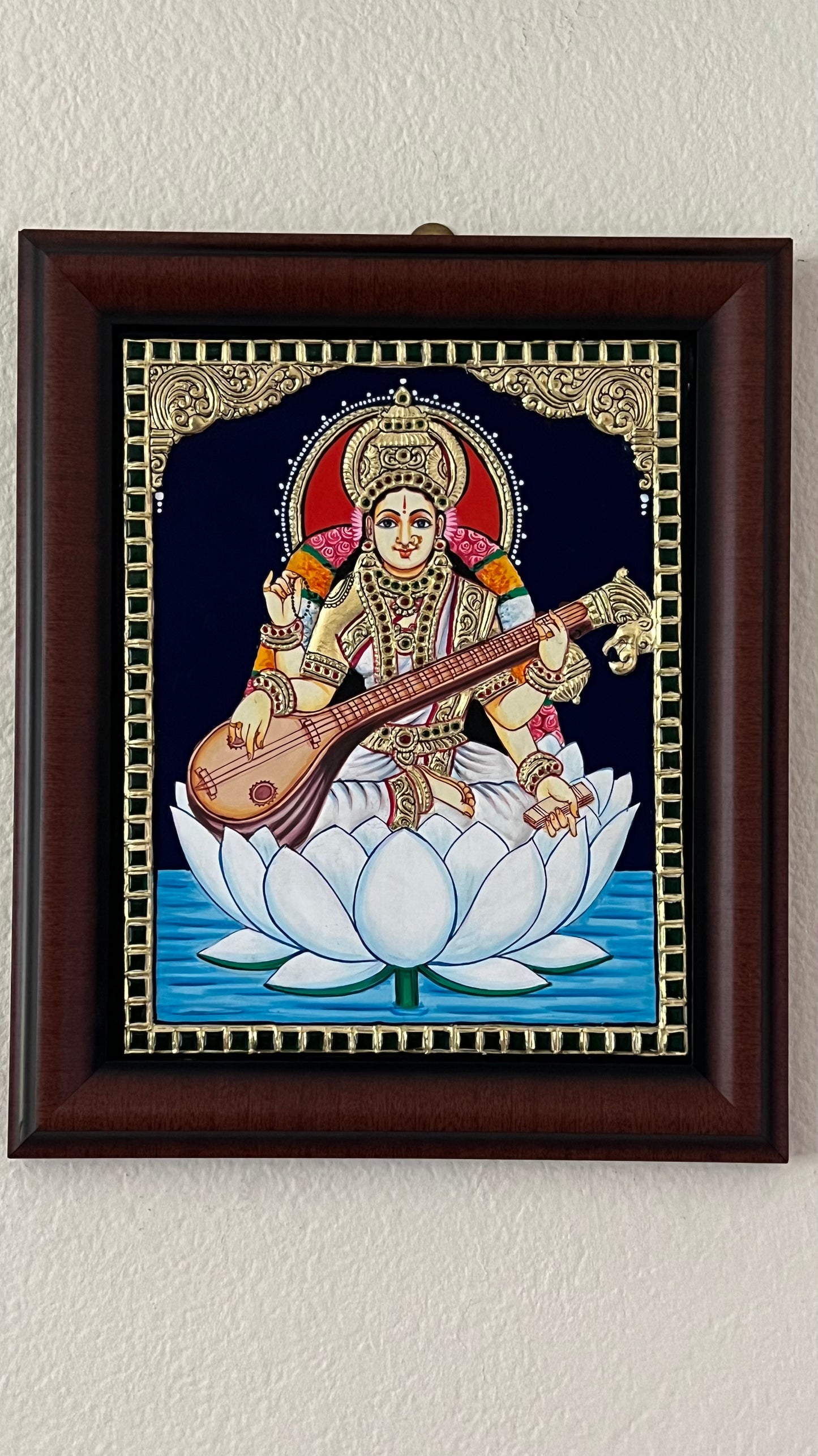 Lotus Saraswathi Devi Devi gift Tanjore painting