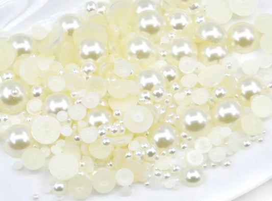 Acrylic Half Round pearls - White Ivory - Shri Arts & Gifts