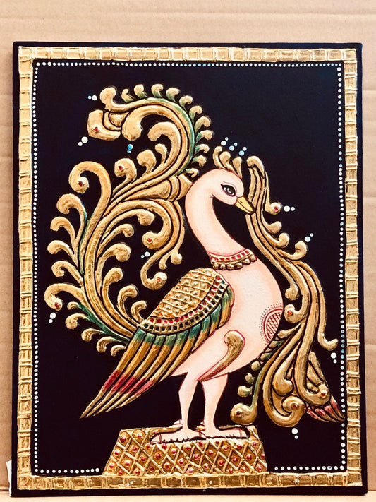 Peacock Indian Home decor gift Tanjore painting - Shri Arts & Gifts