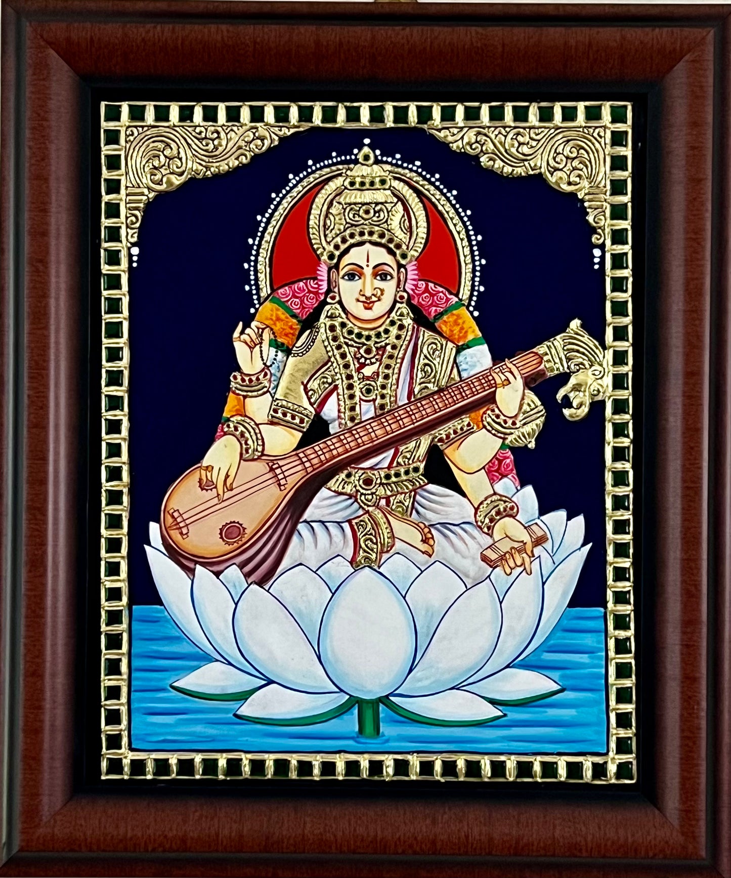 Lotus Saraswathi Devi Devi gift Tanjore painting