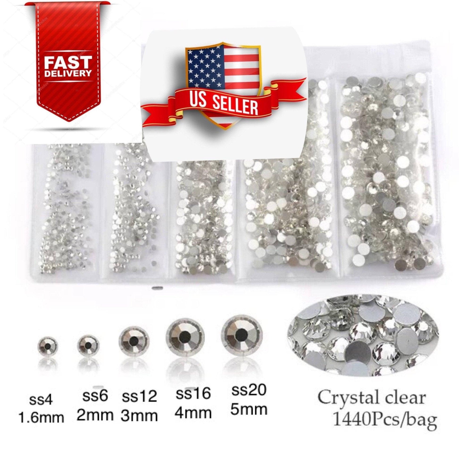 1440 Pieces mixed Size Super Shiny Crystal Clear Rhinestones